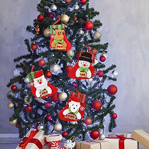 Campsis 4 Packs Noel Stocking Süsler Santa Kardan Adam Ayı Ren Geyiği Çorap Ağacı Süslemeleri El Yapımı Kırmızı Şömine Asılı