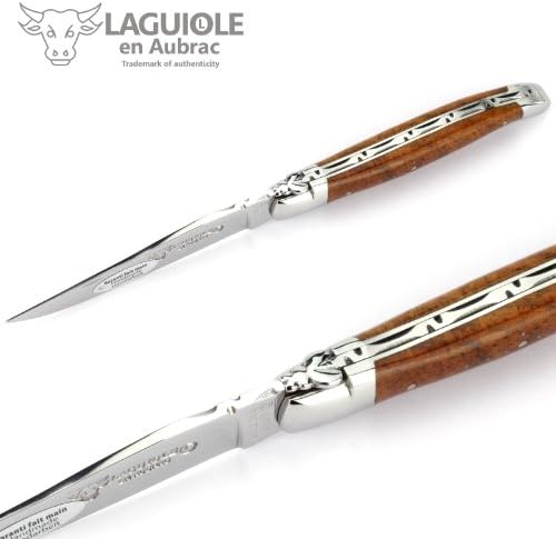 Laguiole en Aubrac El Yapımı Bıçak 12 cm L0212HBIFI Çim Ağacı Kolu, bıçak ve destekleri Paslanmaz Çelik Parlak