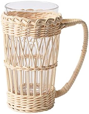 Tilany Cam Kahve Kupa-Saplı Çay Bardağı - 14 oz Ekstra Büyük Kahve Cappuccino Kupası-El Dokuması Rattan Yeniden Kullanılabilir