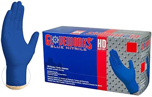 GLOVEWORKS HD Royal Blue Nitril Tek Kullanımlık Eldivenler, Yükseltilmiş Elmas Doku Kavramalı (Avrupa Ambalajı), Lateks ve Toz