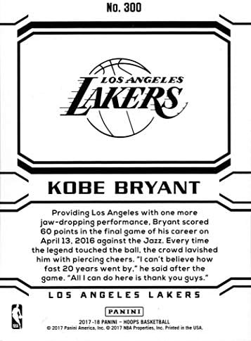 2017-18 Panini NBA Çemberleri 300 Kobe Bryant Lakers Basketbol Kartı-Son NBA Maçında 60 Sayı Attı