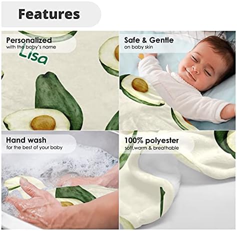 Avokado Meyve Desen Kişiselleştirilmiş Bebek Battaniye Adı ile 30x40 İnç Yenidoğan Beşik Bebekler için