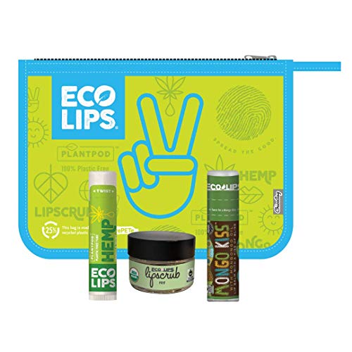 Yeniden Kullanılabilir Fermuarlı Kese ile Dudak Bakım Paketi Olmak için Nane 3 parçalı Eco Lips tarafından %100 Doğal. Made in