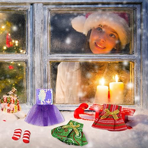URATOT 4 Parça Elf Santa Elbise Noel Elf Couture Giyim için Elf Bebek Noel Aksesuar Dekor Dahil Gazlı Bez Elbise, Etek, Ayakkabı