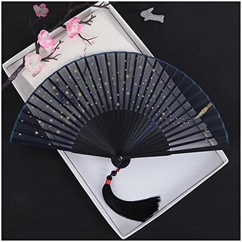 JUSTJUNMİN Dekoratif Katlanır Fanlar Yıldız Katlanır Fan Çin Tarzı Taşınabilir Yaz Katlanır Fan Antik Stil Hanfu Bronzlaştırıcı