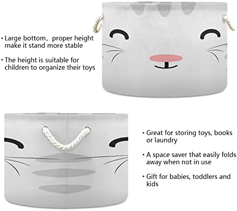 xigua Gri Kedi Gülümseme Oyuncak Sepeti saklama kutusu Kolları ile, Katlanabilir çamaşır Sepeti Dolap Kumaş Organizatör Sepetleri