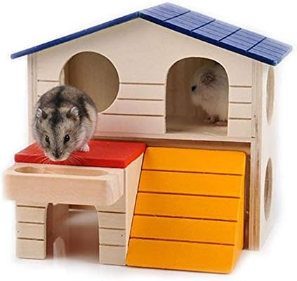 Mrlı Pet Hamster Evleri ve Hideouts-Küçük Hayvan Hideout Hamster Evi Deluxe İki Katmanlar Ahşap Kulübe Oyun Oyuncaklar