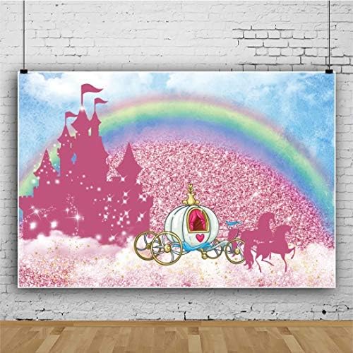 shensu Prenses Rüya Pembe Kale Backdrop Kız için 5x3ft Arabası Gökkuşağı Pembe Glitter Noktalar Fotoğraf Arka Plan Kız Doğum