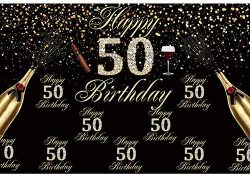 OERJU 9x6ft Mutlu 50th Doğum Günü Zemin Puro Şampanya Diamonds Siyah ve Altın Tema 50th Doğum Günü Arka Plan için Fotoğraf Erkekler