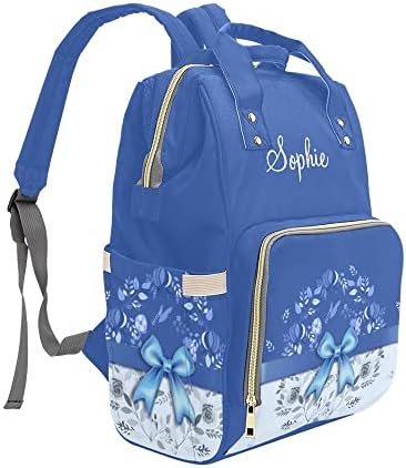 Mavi çiçekler yay kişiselleştirilmiş bebek bezi çantası Çok Fonksiyonlu sırt çantası bebek bezi çantası seyahat Sırt Çantası