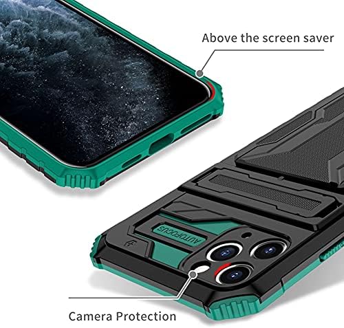 SHUNDA iPhone için kılıf 11, Ultra İnce TPU Softshell + PC Sert Kabuk Kickstand Kılıf Kart Yuvası ile-Yeşil