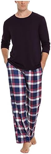 Eşleşen Pijama Setleri Erkekler ıçin 2 Parça Kıyafet Basit Tasarım Pjs Tatil Pijama Setleri Baggy Gömlek ve Ekose Alt Hediye