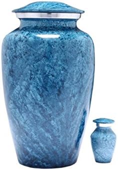 Divinityurns Mavi Mermer Kaplama Kremasyon Urn Seti-Mavi Urn-Küller için Uygun Fiyatlı El İşi Yetişkin Cenaze Urn-Ücretsiz Hatıra