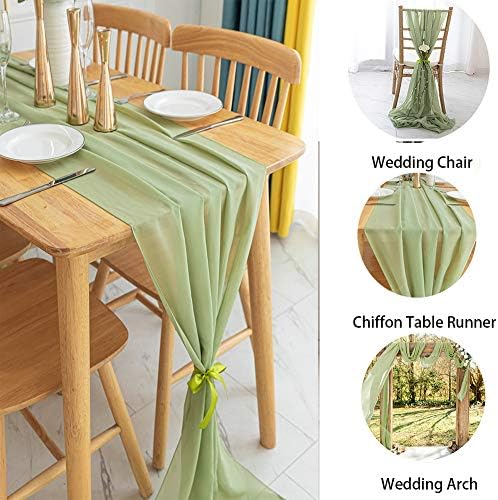 27 x 120 Ekstra Geniş Premium Şifon Masa Üstü Koşucu Düğün Parti Resepsiyon Yemeği Olay Ev Dekorasyonu için (Adaçayı Yeşil)