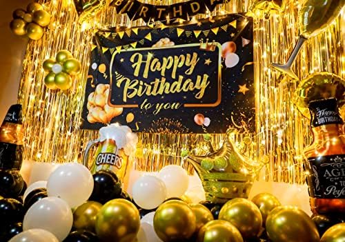 Doğum günü partisi dekorasyon Erkekler için Altın perdeler Doğum günü zemin Afiş ve balonlar Set parti malzemeleri dize ışık