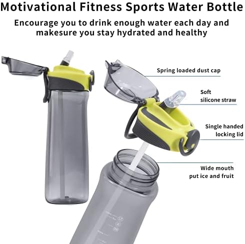 ZİPFORCE Spor Su Şişesi 23oz Tritan Kilitli Kapaklı Sızdırmaz Ücretsiz İçme Suyu Şişeleri BPA İçermez Fitness, Spor Salonu ve