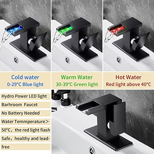 LED ışık Banyo musluk Şelale Tek Kolu Tek Delik Siyah Musluk Banyo Lavabo Dağı Vanity Musluk Kurşunsuz Ticari Konut için