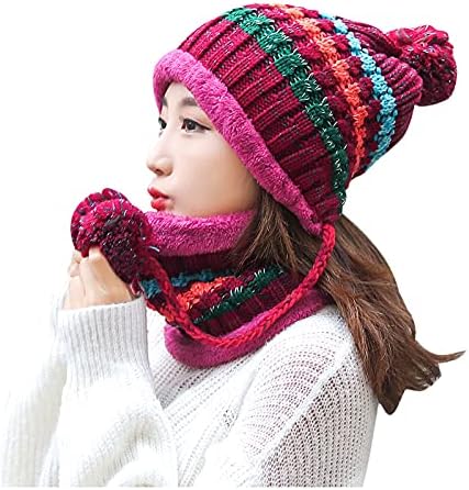 JPLZı Kadın Kız Moda Kış Sıcak Örme Şapka Bere Şapka Eşarp Set Sıcak Kar Kayak Kafatası Açık Kap