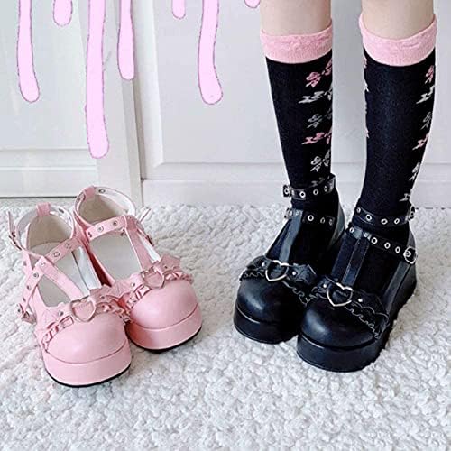DEUVOUM Düz Renk Sevimli ve Tatlı Yay Lolita Deri Ayakkabı, Dantel Hollow Platformu Sandalet, kadın Mary Jane Ayakkabı, Deri