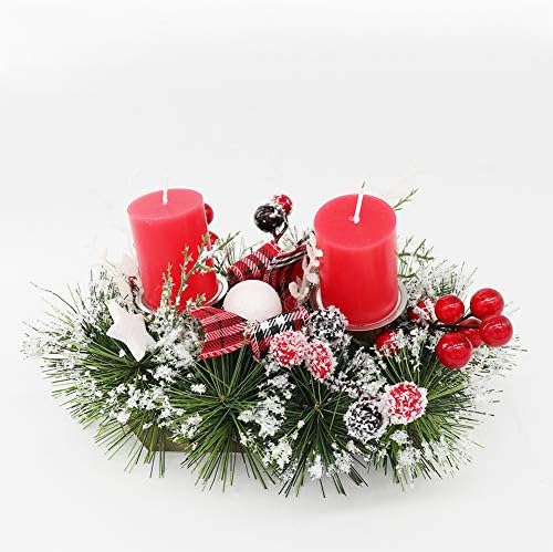 Eternelle 2 in 1 Noel Mumluk, Buzlu Çam İğneleri Yüzükler Şamdan Dekoratif Kırmızı Meyveler Çuval Bezi Yay Glitter Süsler, tatil