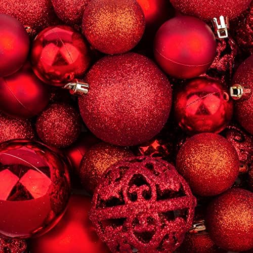 NJN 100 adet Noel Top Süsler, Kırılmaz Noel Süsler Noel Ağacı için El Hediye Paketi ile Set (Kırmızı)