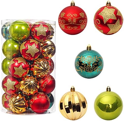 Noel Topu Süsler, 25 adet 3.16 Noel Ağacı Süsler Set Kırmızı Yeşil Altın Noel Topu Kırılmaz Asılı Ağaç Süs Çeşitler Seti Dekoratif