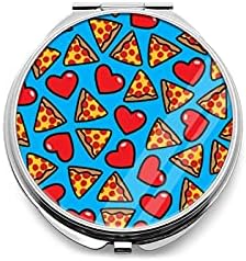Pizza ile Kalpler Taşınabilir Seyahat makyaj aynası 2.75 inç Yuvarlak Katlanır Mini cep aynası Çift Taraflı için Kadın, Anne,