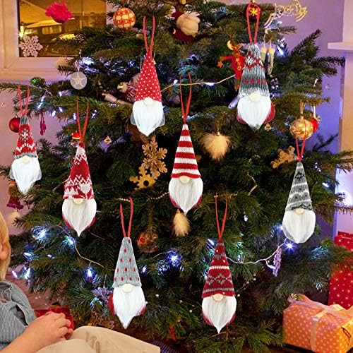 Dxhycc Noel Cüceler Süsler 8 Set, İsveç El Yapımı Peluş Cüceler Santa Elf Masa Süsleri Asılı Noel Ağacı Süslemeleri Ev Dekor