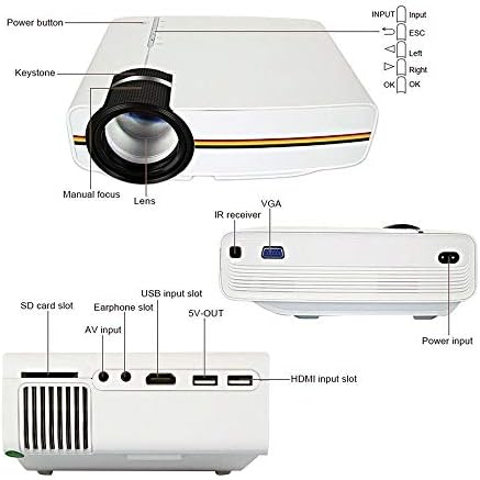 ZZABC Yükseltme Mini Projektör 1080 P 1800 Lümen Taşınabilir LCD LED Projektör Ev Sineması USB Uyumlu 3D Beamer (Renk: Beyaz,