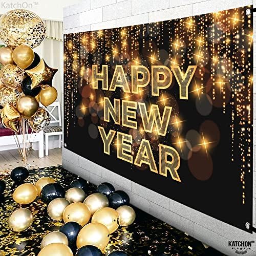 Büyük Yeni Yılınız Kutlu Olsun Süslemeleri Set - Xtra Büyük 72x44 İnç, Siyah ve Altın Yeni Yılınız Kutlu Olsun Afiş Zemin / 50