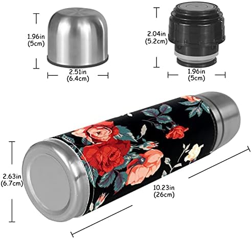 Lılıbeely 17 oz Vakum Yalıtımlı Paslanmaz Çelik Su Şişesi Spor Kahve Seyahat Kupa Flask Hakiki Deri Sarılmış BPA Ücretsiz, çiçek