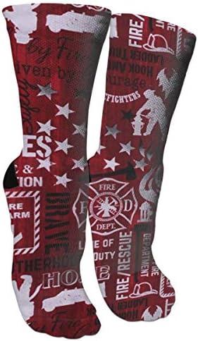 Kırmızı Itfaiyeci Desen varis çorabı Unisex Baskılı Çorap Çılgın Desenli Eğlenceli Uzun Pamuklu Çorap Buzağı Tüp Üzerinde