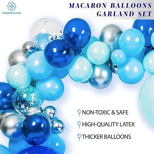 Macaron Balon Çelenk Kiti için Parti Süslemeleri - Toplu 114 Pcs Set Yanardöner Mavi Pastel Balonlar Şeffaf Konfeti Bağlantı