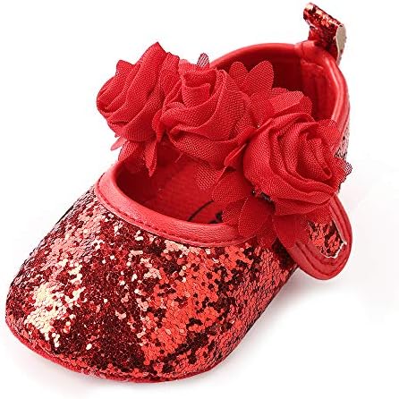 Anteron Bebek Kız Mary Jane Flats Yumuşak Sole Bebek Moccasins Çiçek Sparkly Yürüyor Prenses Elbise Ayakkabı