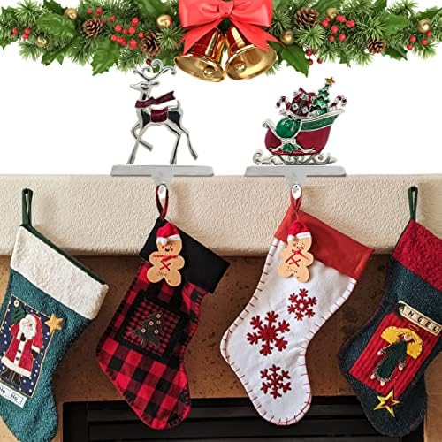 Noel Çorap Tutucu 2 Set Renkli Ren Geyiği Kızak Noel Çorap Askı Çorap Sahipleri için Manto Şömine Ev Dekorasyon