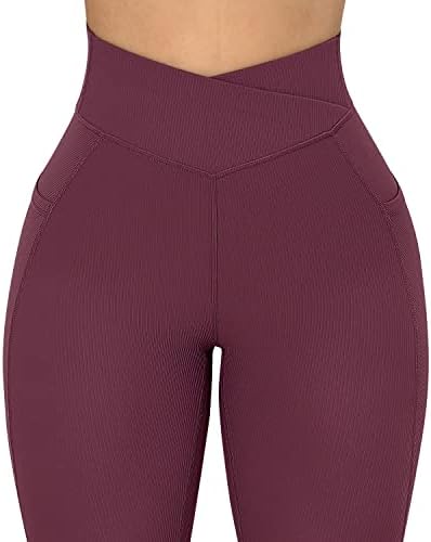 RUUHEE Kadınlar Çapraz Bel Wrap Tayt Cepler ıle Yüksek Belli Egzersiz Spor Yoga Pantolon