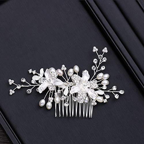 Düğün Gelin Saç Tarak, Metal Çiçek İnci Kristal Yan Tarak Gelinler için Başlığı Saç Aksesuarları Gümüş