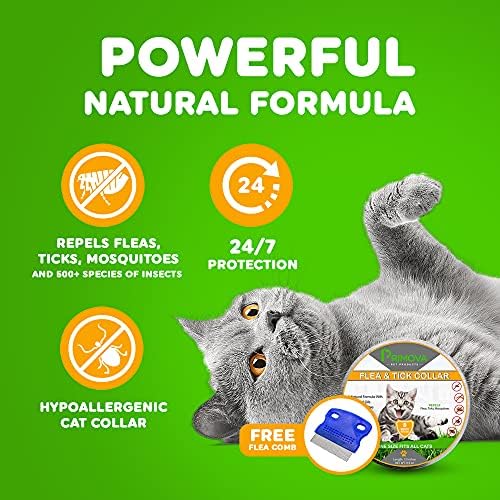 Primova Evcil Hayvan Ürünleri-Pire Taraklı Pire ve Kene Kedi Tasması, Ayarlanabilir Su Geçirmez Yavru Kedi Tasması, Doğal Olarak