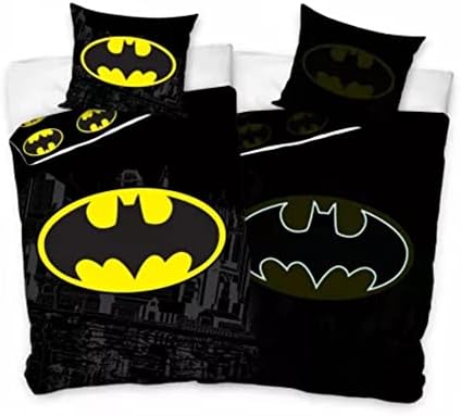 Batman 'Logo' Nevresim + Yastık Kılıfı 140x200cm Tek Kişilik Yatak Pamuk (Özel) (Karanlıkta Şimşek)