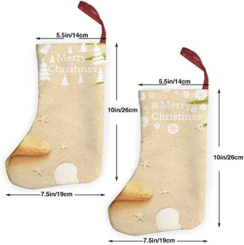Dcehgew Komik Denizyıldızı ve Kabukları Sahilde Baskılı Klasik Noel Çorap 2 Set,Aile Tatil Noel Partisi Süslemeleri için 10 İnç