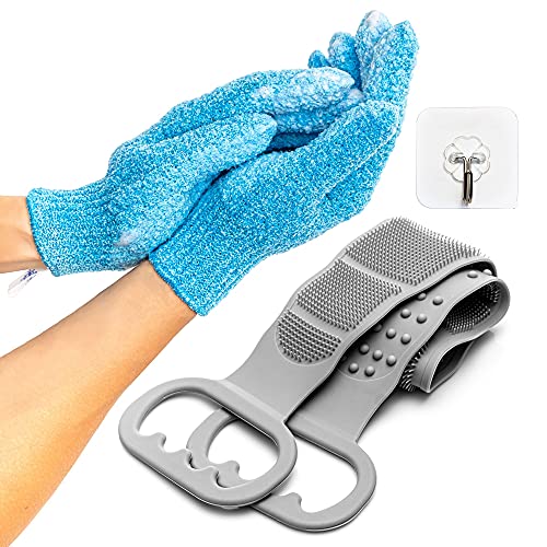 DOCFLY Silicone Back Scrubber for Shower-Peeling Uzun Çift Taraflı Banyo Vücut Fırçası, ihtiyacınız olan tek şey Peeling Eldivenleri