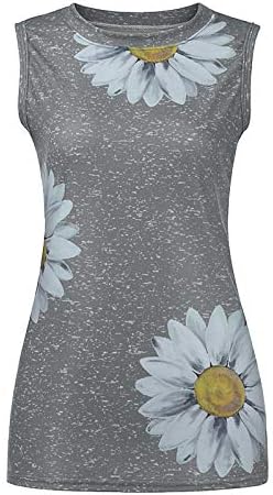 Kadınlar için T-Shirt yuvarlak boyun ferahlatıcı papatya baskı Kolsuz Tank grafik rahat yaz bluz Tops