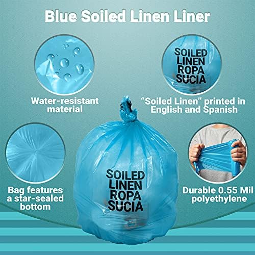 APQ Paketi 250 Kirli Keten Çamaşır Torbası, Mavi 31 x 43. Baskılı Plastik Tek Kullanımlık Torbalar 31x43, Kalın 0.55 mil. Çöp