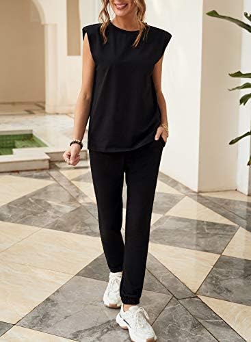 Actloe Bayan Crewneck 2 Parça Kıyafet Eşofman Setleri Kolsuz Üstler ve Uzun Pantolon Eşofman Loungewear
