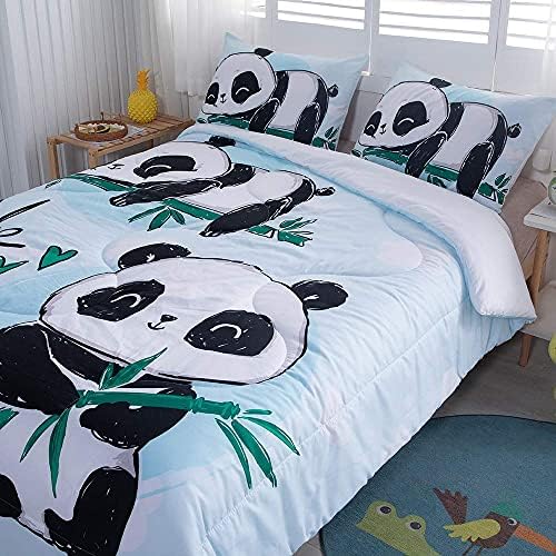 SweetDreaming Çocuklar Panda İkiz Boyutu Yorgan Setleri Kız Mavi Yatak Setleri-Gökkuşağı Bulut Gitar Dondurma Elmas Loveheart