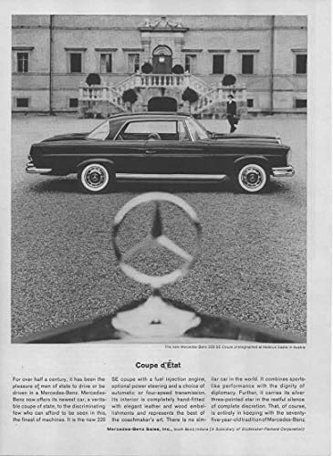 Dergi Basım İlanı: 1962 Mercedes-Benz 220 SE Coupe, Helbrun Kalesi, Avusturya, Üç Köşeli Yıldız, Coupe D'ETAT