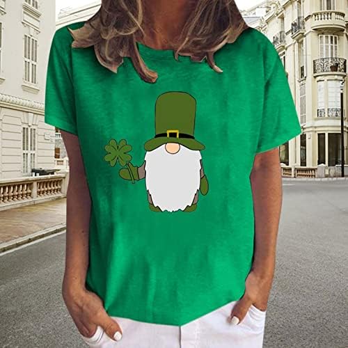Aziz patrick Günü Tatil T Shirt Bayan Kısa Kollu Artı Boyutu Gevşek Üstleri Gnomes Shamrock Rahat Yeşil Yenilik Bluz Tops