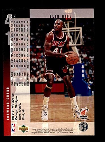 1994 Üst Güverte 333 Glen Rice Miami Heat (Basketbol kartı) NM/MT ısı Michigan