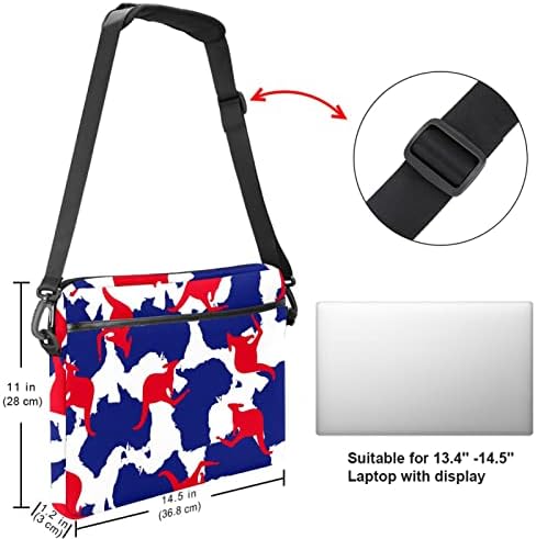 Mavi Harita Kırmızı Kanguru Siluet laptop çantası Kadınlar için Messenger omuzdan askili çanta 14.5 İn Laptop taşıma çantası