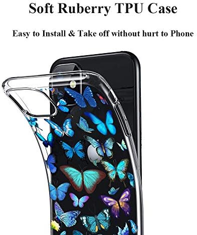 Unov Kılıf iPhone 11 ile Uyumlu Tasarım ile Temizle İnce Koruyucu Yumuşak TPU Tampon Kabartmalı Çiçek Desen 6.1 İnç (Kelebek